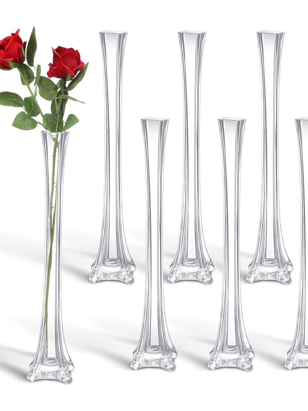 NWT Clear Glass Bud Vases - Elegant Single-Stem Display 16in X 1in X 3.25in